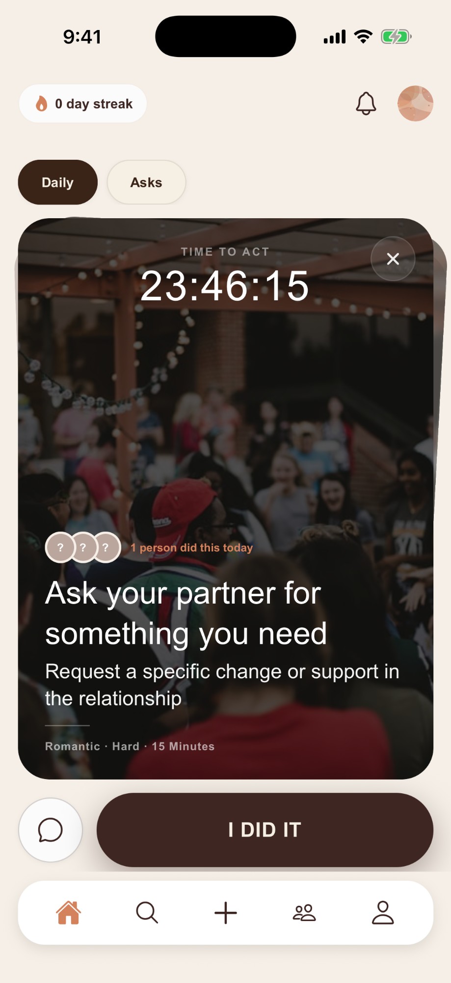 Daily ask challenge with countdown timer