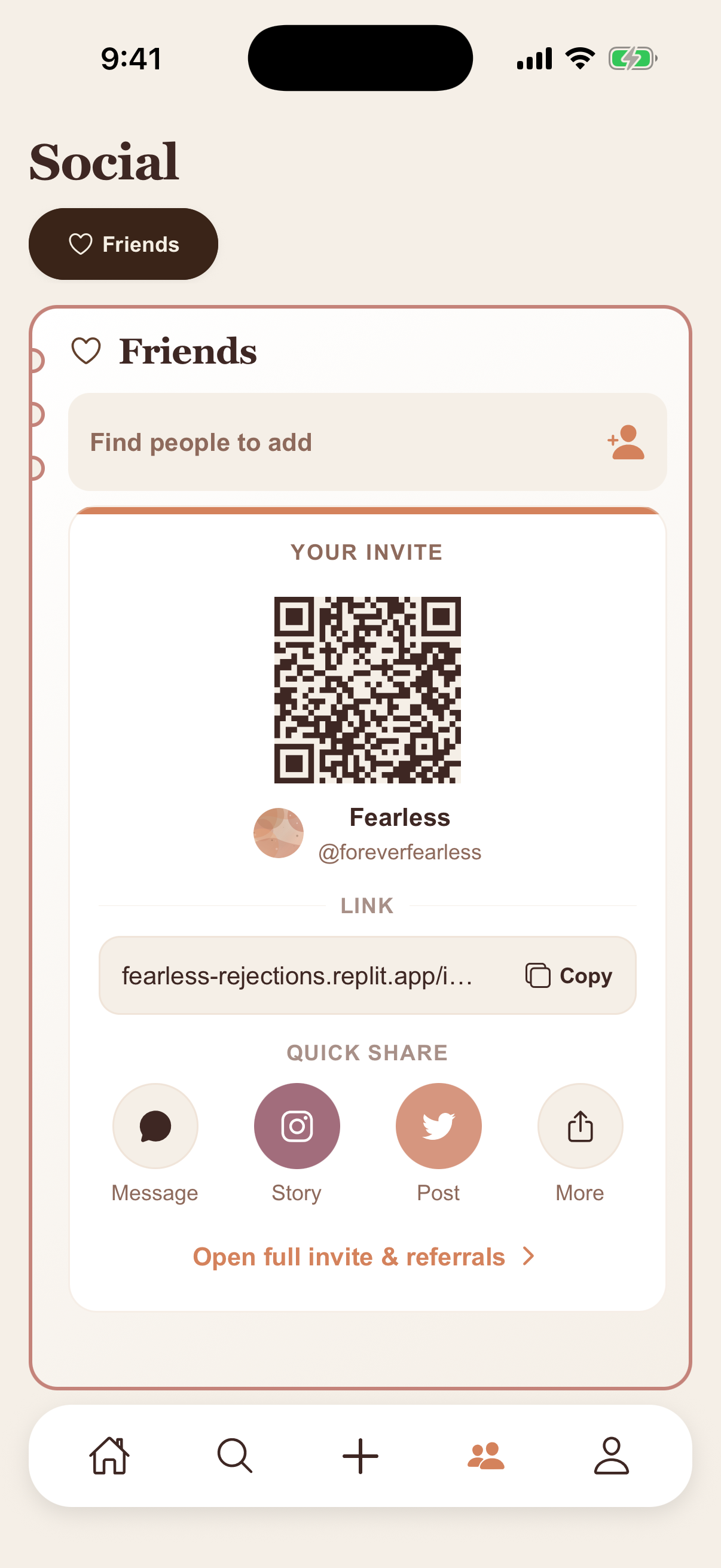Social features — invite friends and share progress